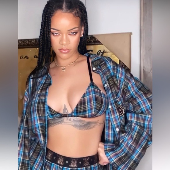 NWT Savage X Fenty Black and Blue  Tied Up Tartan Bralette Intimates - Picture 1 of 9